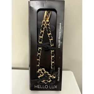 Hello Lux Phone Crossbody Strap Womens OS Black Gold Chain Bow NWT